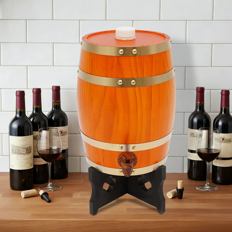 Distributeur de boissons vertical en bois 1,32 gallons avec seau à whisky avec base et robinet, Orange