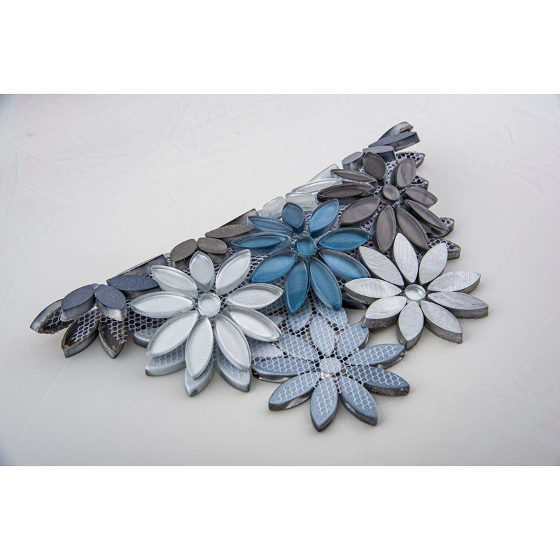 Fresh 12" x 10" Glass/Stone/Aluminum Flower Pattern Mosaic Wall Tile, Qerbera