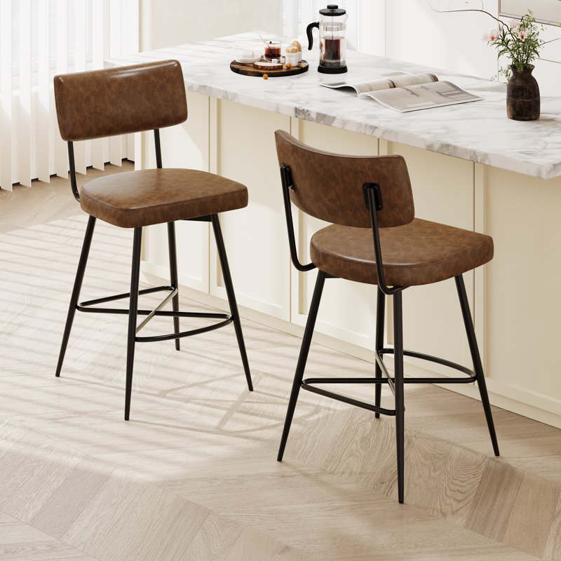 Hanriette 26''Retro PU Leather Counter Stools, Brown
