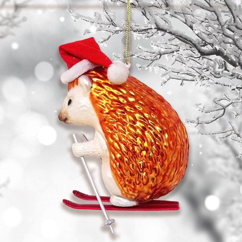 Ornement en verre de Noël hérisson ski