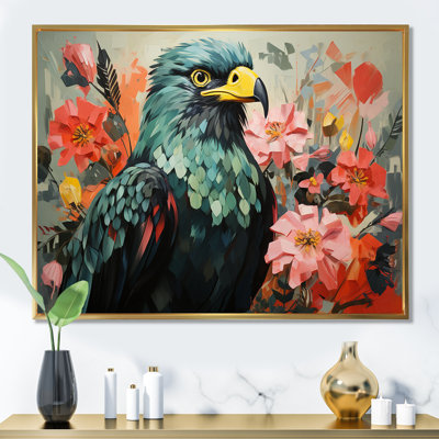 Green Vibrant Floral Eagle Portrait - Eagle Animal Wall Art