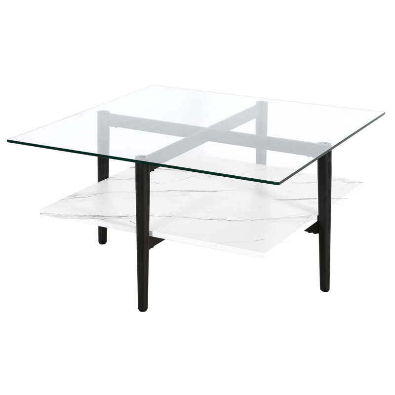 Four Leg Coffee Table with Storage, Blackened Bronze/White Marble