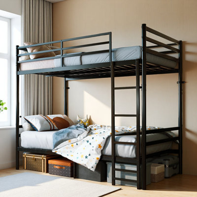 Sturdy Comfortable Bunk Bed Twin Over Twin for Kids/Teens/Adults Duty 2 Decker Bed with Flat Ladder, Metal Space Saver Bed with Stairs