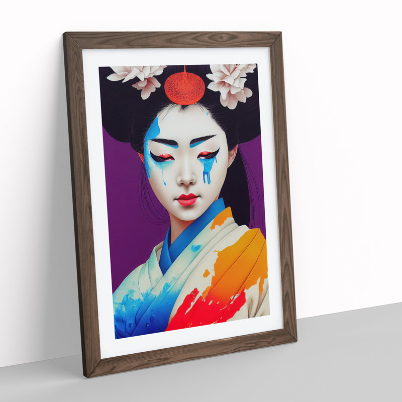 Geisha Splashed No.4 - Single Picture Frame Painting, Walnut, 64cm H x 46cm W x 2cm D