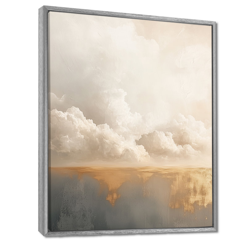 «Minimal Cloud Horizon II», art mural sur toile blanche, Encadrement argenté, H 20 po x l 12 po
