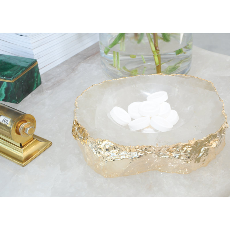 Gemstones Handmade Crystal Decorative Bowl, Gold