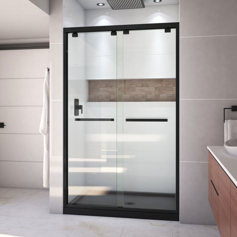 DreamLine Encore P 32 po x l 48 po x H 78 3/4 po Porte de douche semi-encadrée en bronze huilé avec base de douche Biscuit