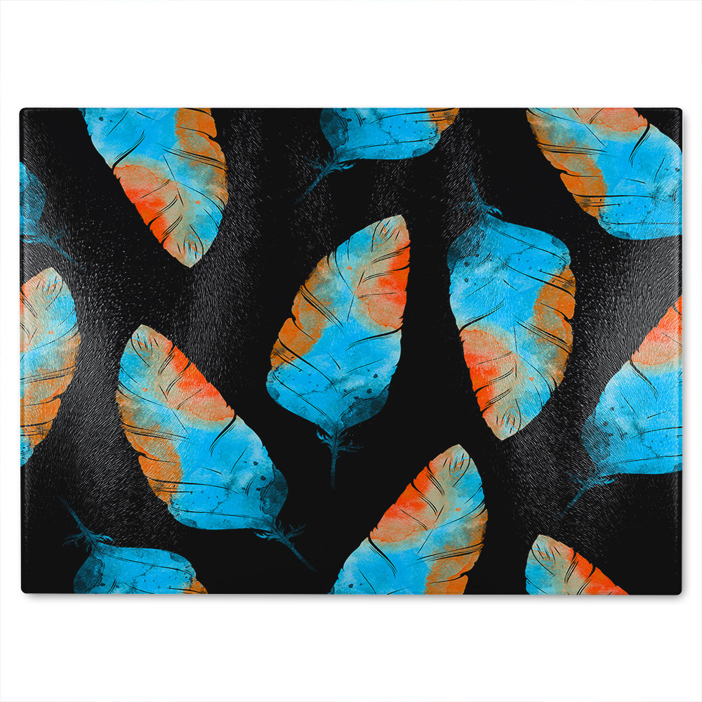 Imprints Boho Feathers Glass Chopping Board