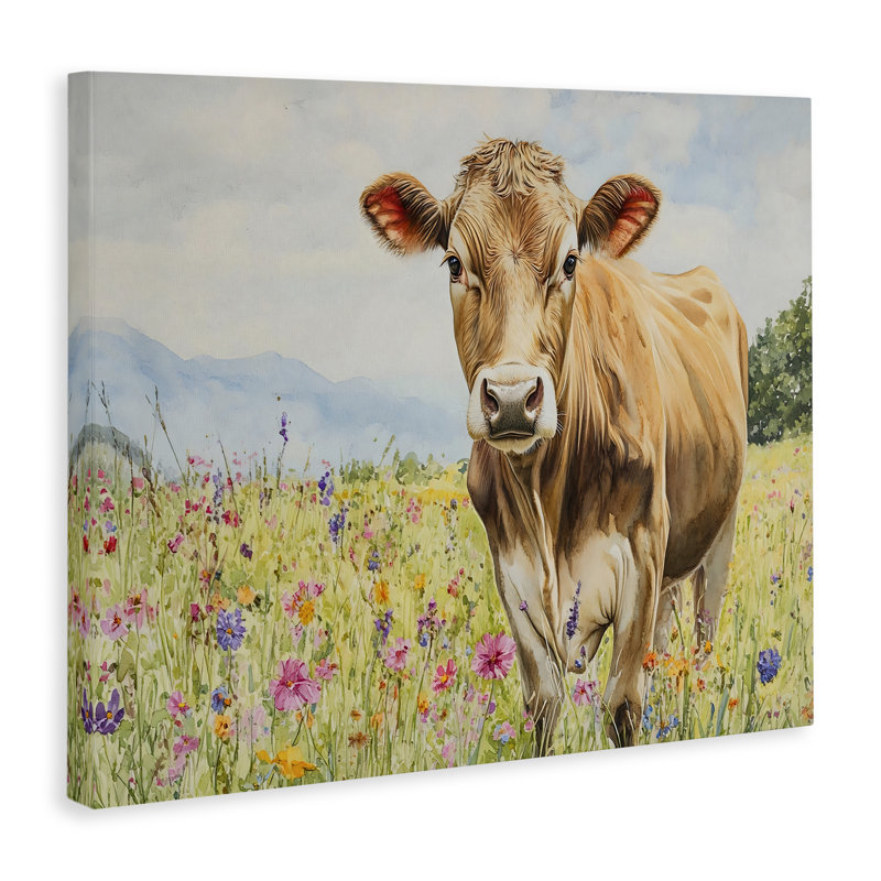 Vache suisse dans un pré, art mural, par Franklyn Gregory, H 16 po x l 20 po