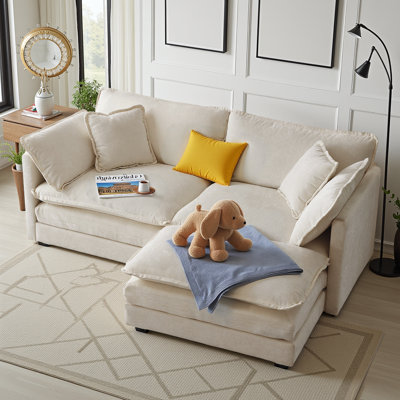 Canapé modulaire en L en chenille avec repose-pieds - causeuse 2 places pour petits espaces, tissu respirant et assemblage facile