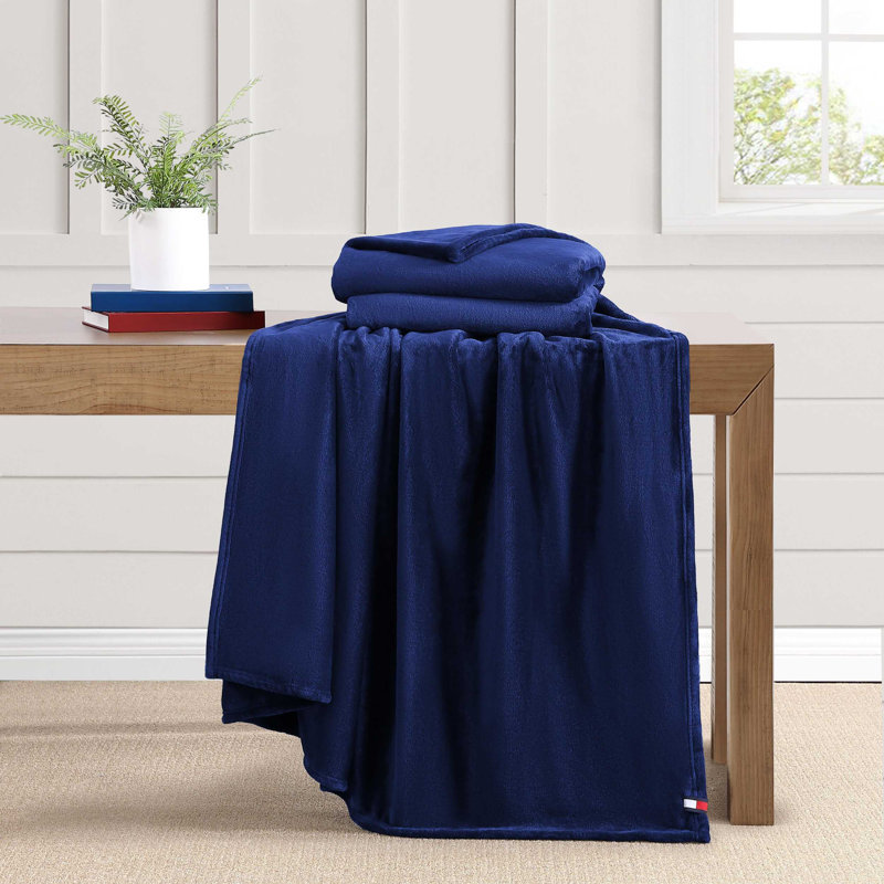 Couverture marine Tommy Hilfiger, Bleu, Lit simple