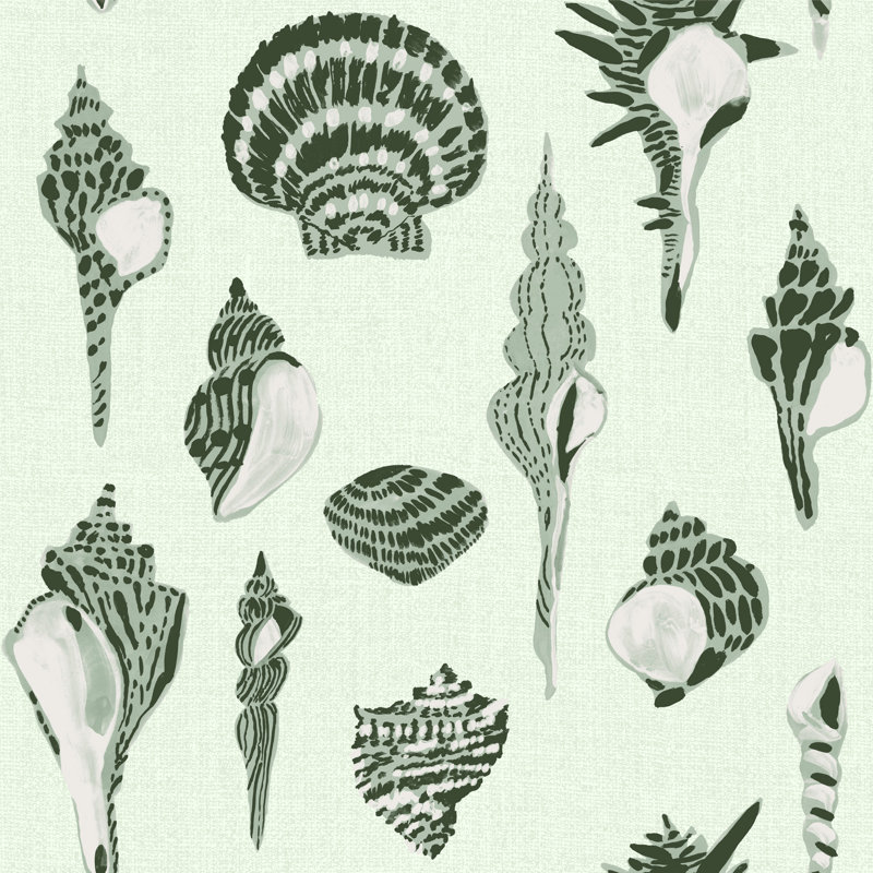 Papier peint Sullivan’s Island Shells par Megan Molten, Papier, Vert