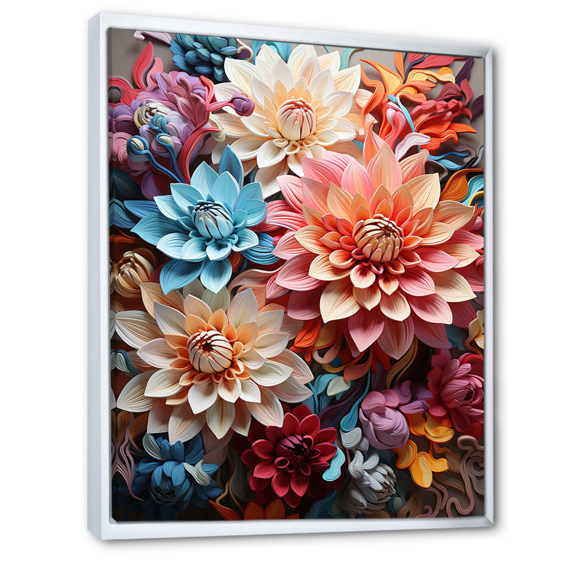 «Mums Intertwine Burst Of Color I», reproduction sur toile, Cadre flottant blanc, H 44 po x l 34 po