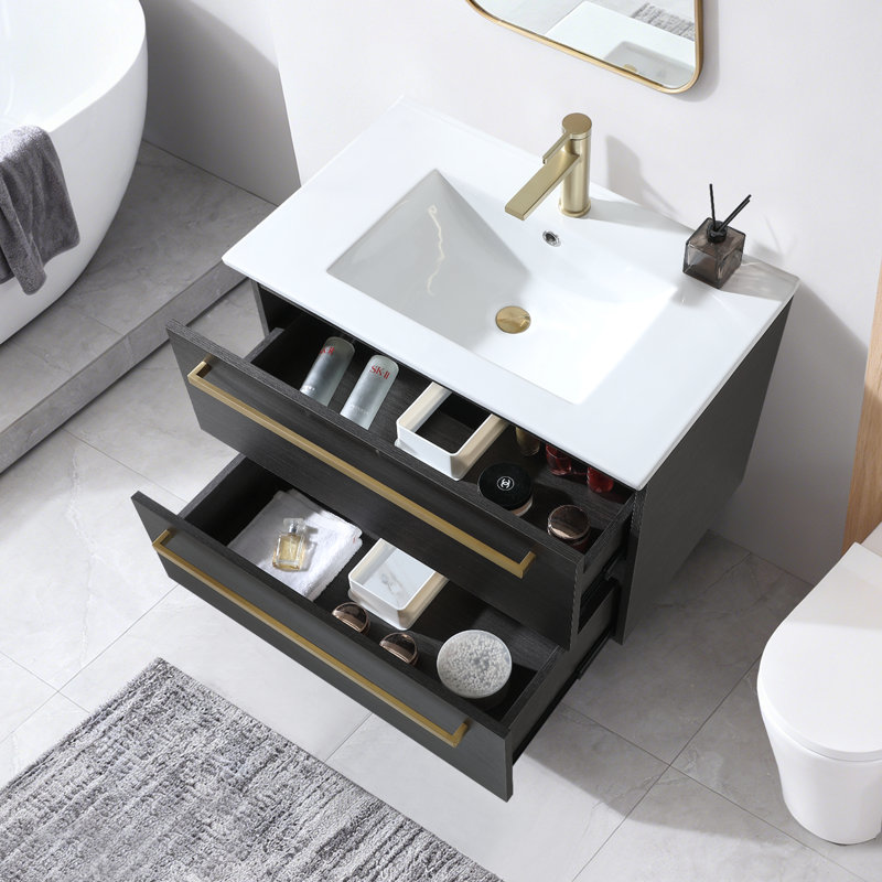 Meuble-lavabo flottant moderne 30 po avec lavabo en céramique