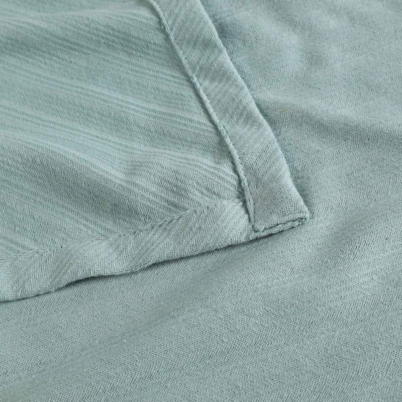 Nile Mills 100% Cotton Throw Blanket - Diagonal Striped Jacquard - Lightweight All-Season Accent, Aqua, California King