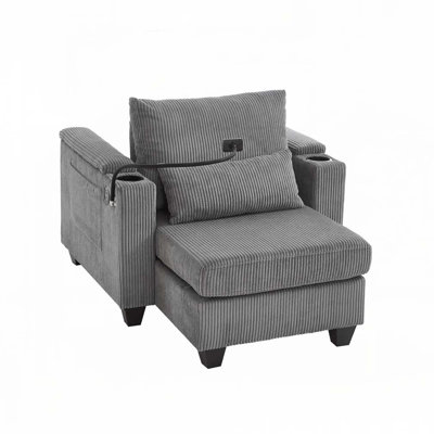 37.4" Sofa Chair Sofa Bed Corduroy Sleeper Sofa with USB Ports