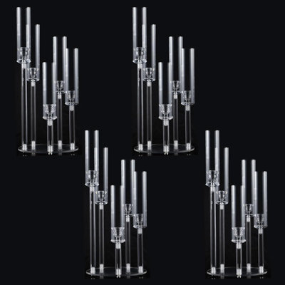 4Pcs 5 Arm Clear Acrylic Candelabra Centerpiece for Tables Wedding Party  Decoration (22Inches)