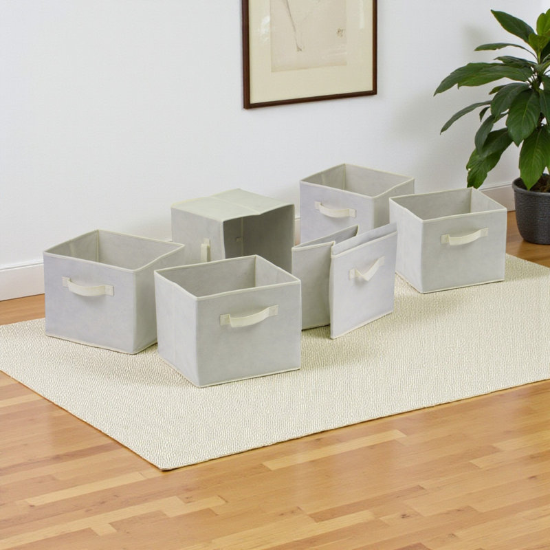 Foldable 6-Pc Fabric Decorative Storage Basket in Beige Finish, 8.78'' H X 10.9'' W X 10.01'' D, 6, Beige