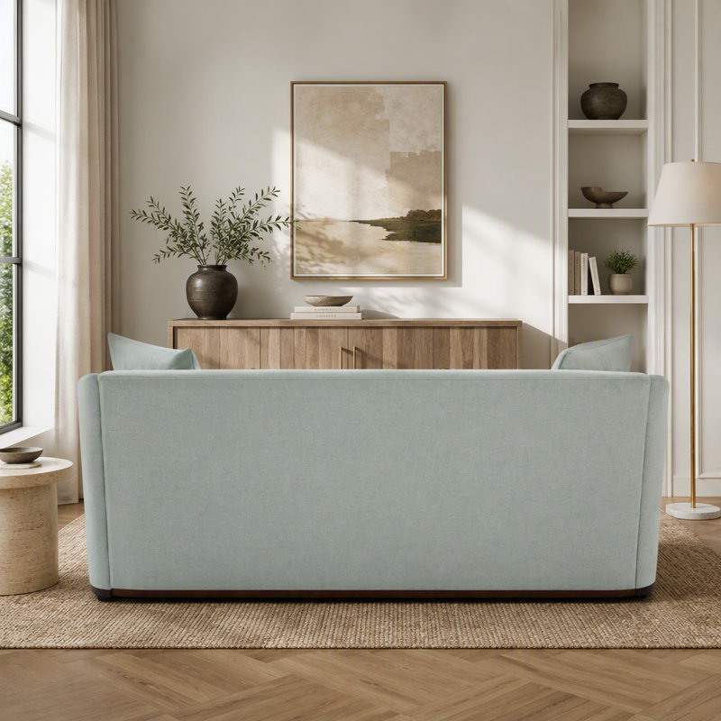 Canapé moderne à 3 places 75,78 po avec coussins décoratifs, bleu, Chenille bleu