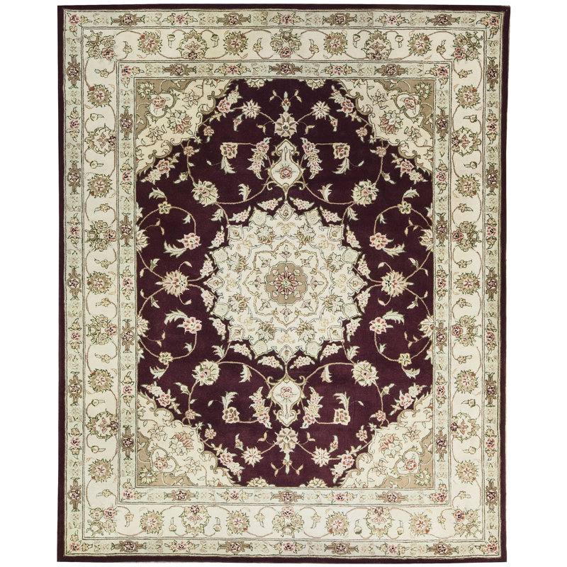Hand-Knotted High-Quality Maroon and Beige Area Rug
