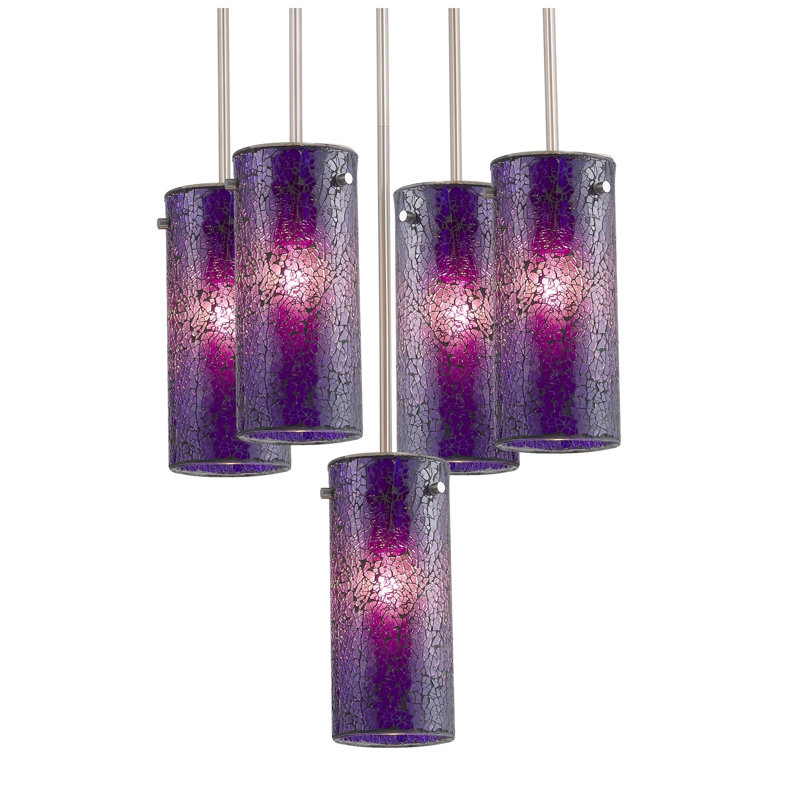 Luminaire suspendu cylindrique à 5 lumières, Mauve mosaïque