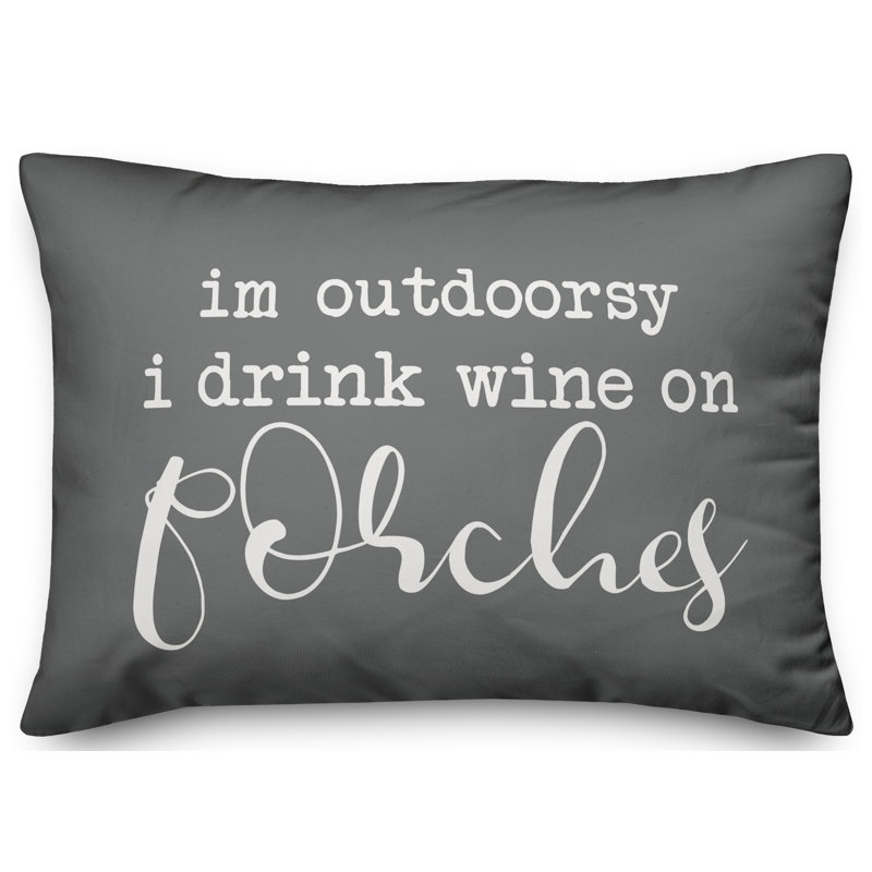 Textual Outdoor Reversible Throw Pillow, Dark Gray/White