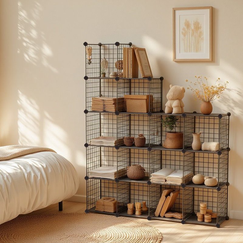 Mccroy Iron Cube Bookcase, Black, 71cm H x 91cm W x 36cm D