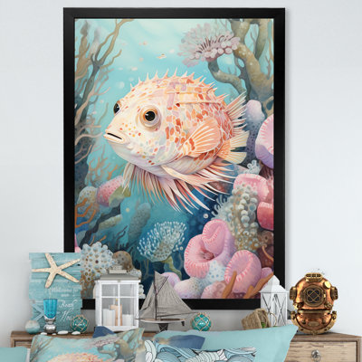 «Pufferfish Guardian Of The Coral», reproduction d'art mural plage et océan