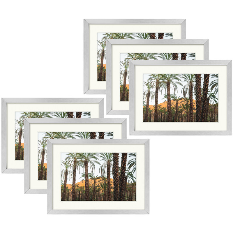 Ensemble de cadres photo en métal avec passe-partout - Basics by Wayfair ™, Argent, 5 po x 7 po emmêlé à 4 po x 6 po