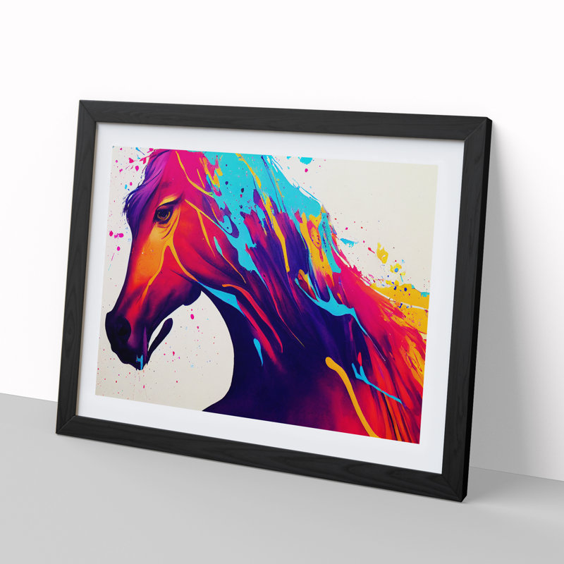 Colourful Horse Vol.1 Abstract - Single Picture Frame Print, Black Framed, 46cm H x 64cm W x 2cm D