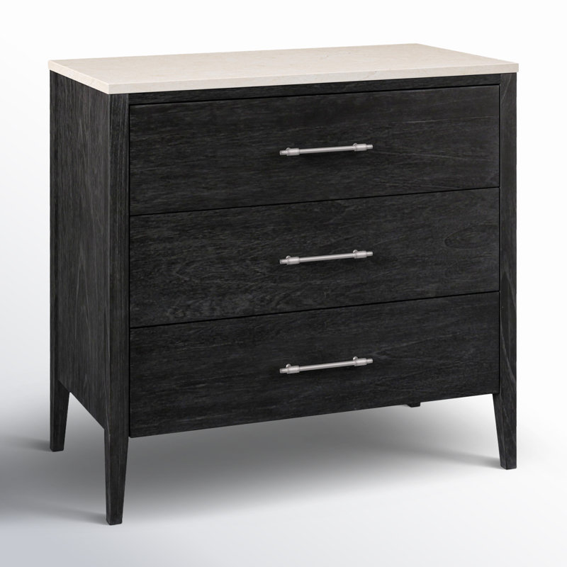 Mayfair 3 Drawer Wood and Marble Chest, Washed Black/Ivory