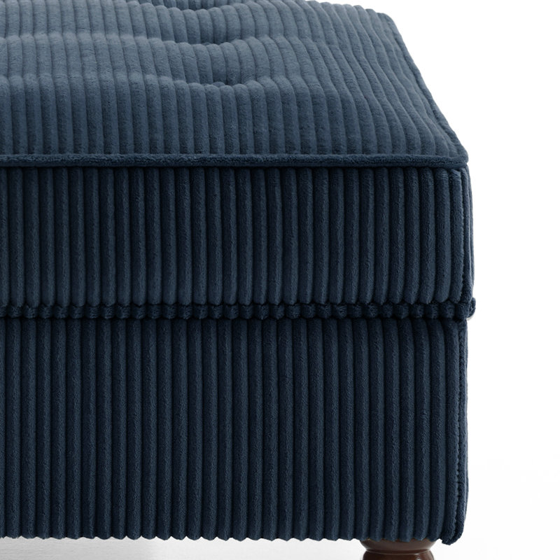 Upholstered Navy Square Tufted Corduroy Flip-Tray Top Storage Ottoman, Single Ottoman Modular Part For Sectional Sofa, Navy