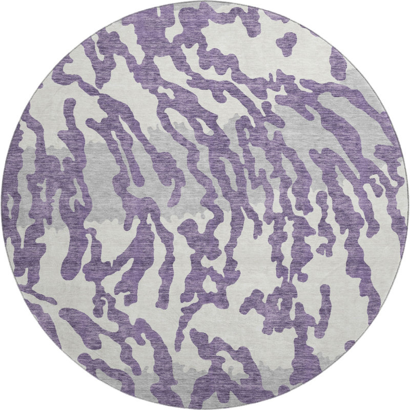 Tapis mauve de qualité supérieure lavable à la machine Prisco, Rond 8 pi