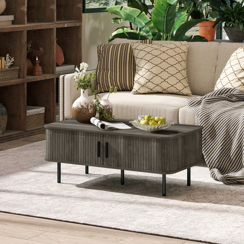 HOMCOM Coffee Table with Storage, Slatted Coffee Table, Grey