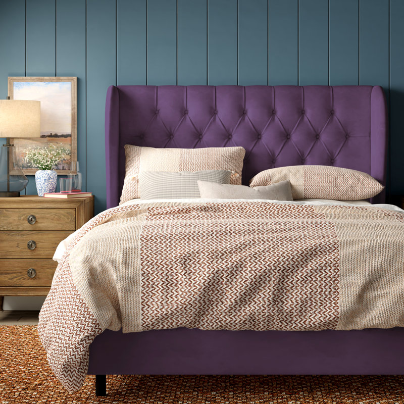 Lit tapissier capitonné standard à profil bas Knaresborough, Très grand, Velours aubergine classique