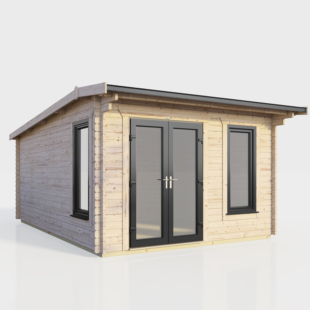 Powersheds 12 x 14ft Apex Log Cabin, Doors to the Left - 44mm