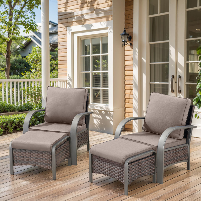 Wyland Outdoor Wicker Furniture Set - 2 Club Chairs & 2 Ottomans Perfect For Patios & Gardens, Gray
