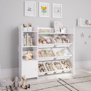 Kids' Toy Storage Organizer, Open Storage Cubby, Multifunctional Book and Toy Storage Cabinet CAPHAUS Finish: White