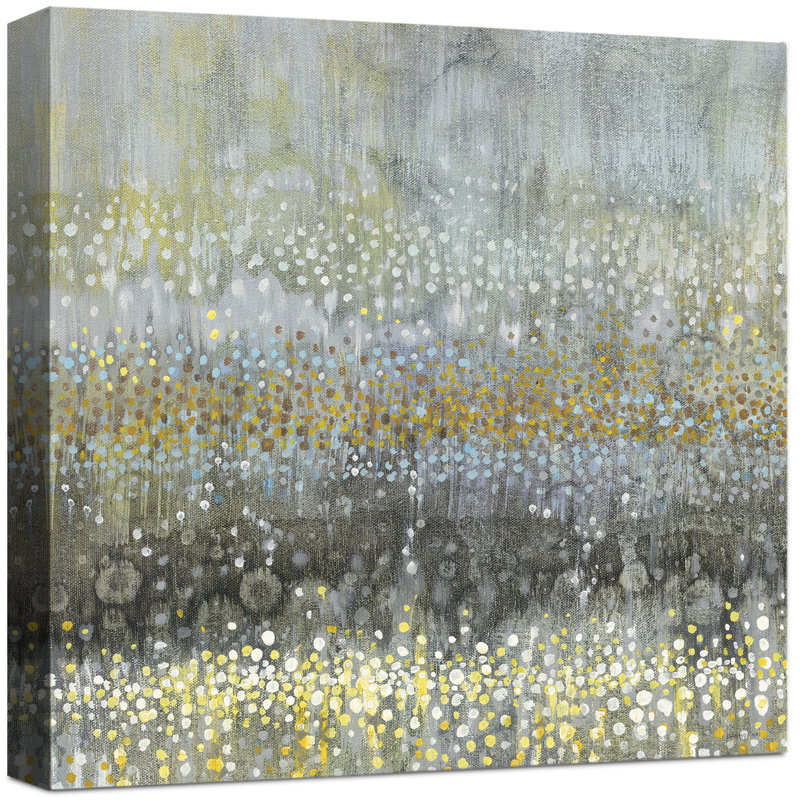 « rain abstract iii », reproduction sur toile tendue en jaune/doré/gris