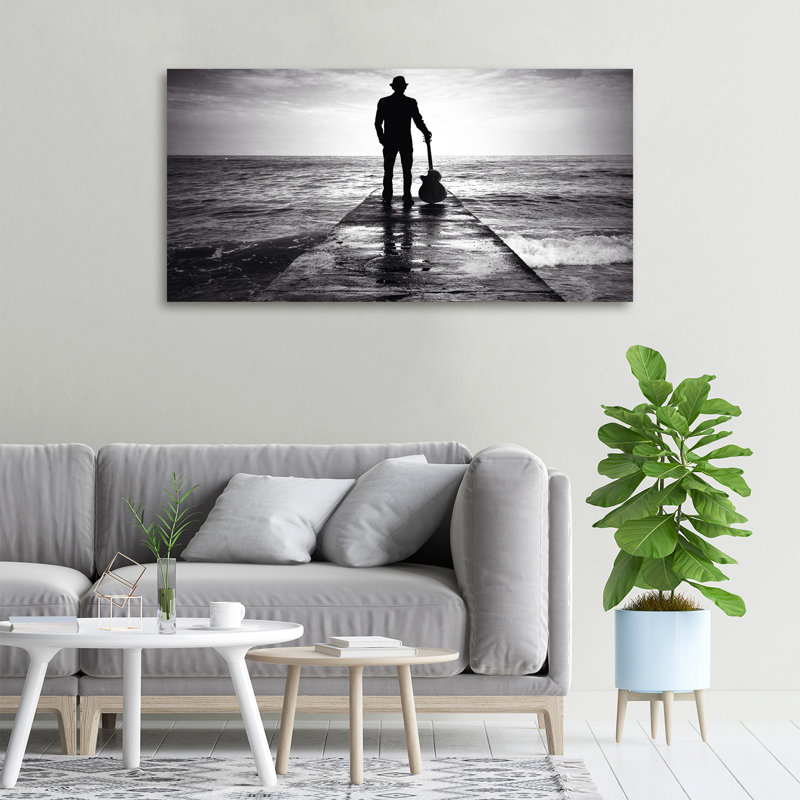Guitarist On The Pier - No Frame Print on Canvas