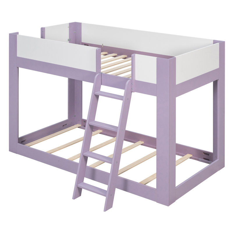 Lit simple superposé simple, lit superposé convertible en bois avec échelle réversible et garde-corps, mauve et blanc, Mauve