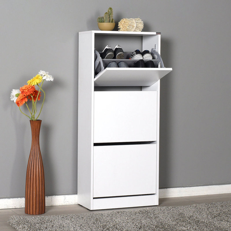 Breit 15 Pair Flip Down Storage Cabinet, White