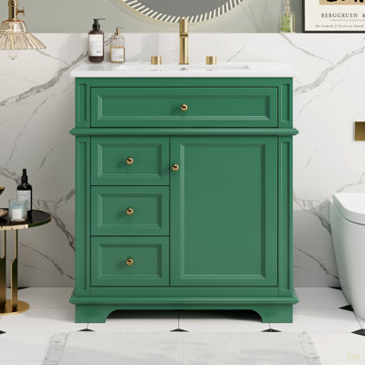 Meuble-lavabo de 30 po avec lavabo, un tiroir basculant, trois tiroirs, tablette de porte, porte à fermeture douce