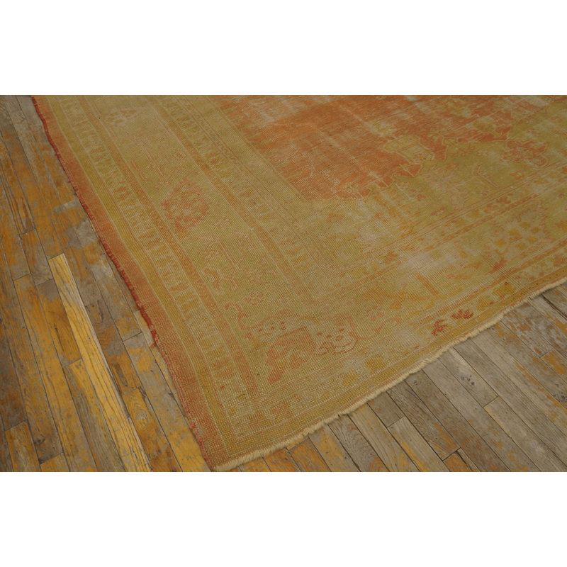 Tapis corail / saumon rose antique en laine noué à la main à motif de médaillon antique des années 1890