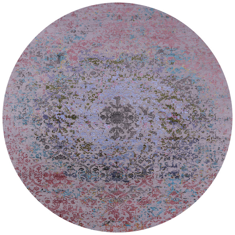 Tapis abstrait rose / mauve, Rond 8 pi
