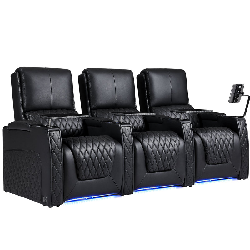 Haiylee Zero Gravity Home Theater Seating Top Grain Leather Recliner Sofa Power Headrest Footrest, Black Genuine Leather