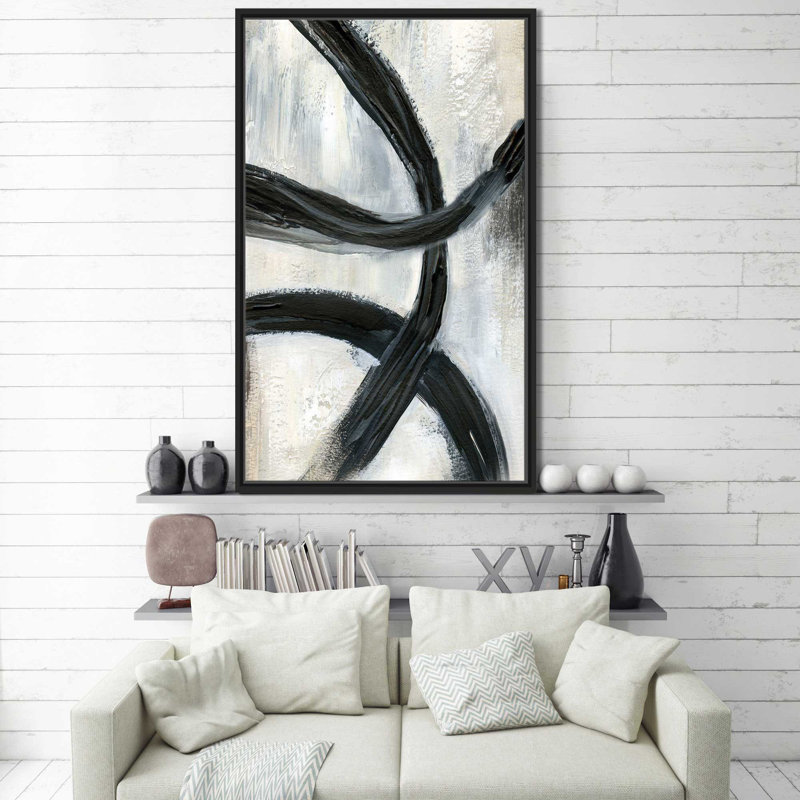«Abstract Rings II», reproduction de peinture acrylique, H 51,5 po x l 31,5 po x P 2 po, Cadre flottant noir