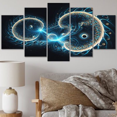Claven Turquoise Galactic Superstring Space Harmony II - Space Canvas Wall Art - 5 Panels