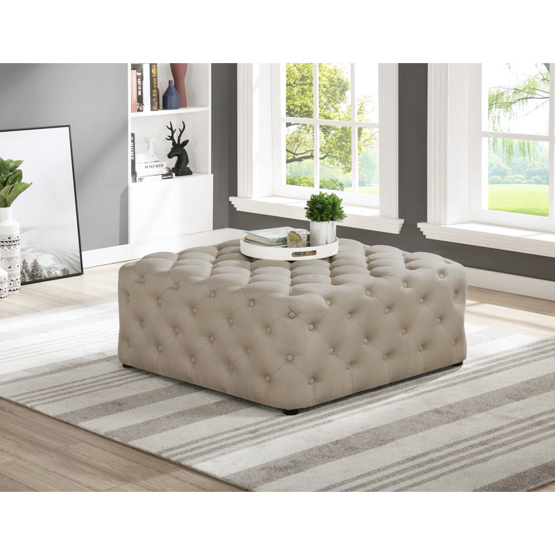 Newman Upholstered 40" Ottoman, Beige Linen Blend