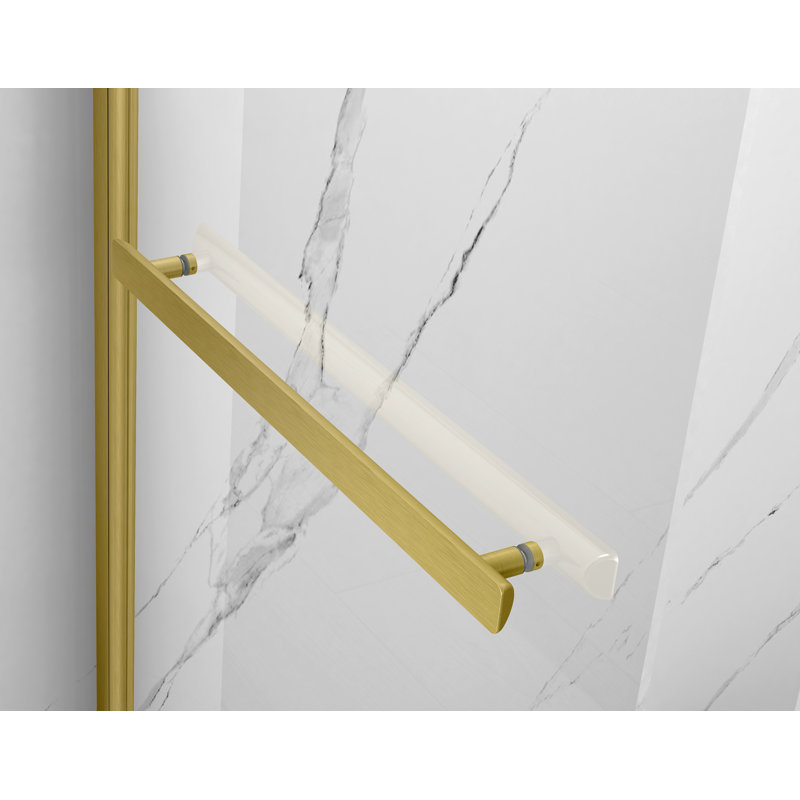 Porte de baignoire pivotante avec verre trempé transparent l 34 po x H 58 po, Or brossé